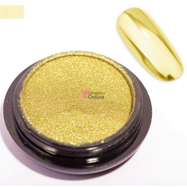 Pigment Metalic Mirror Effect pentru Gel UV sau Acril, MME19 Briliant Gold + 2 aplicatoare